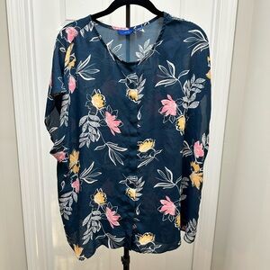 Floral Print Navy Blue Women's Top